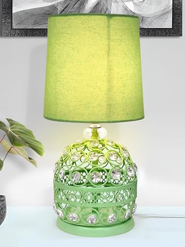 Image of Modern Small Crystal Table Lamp,Contemporary Bedroom Bedside Nightstand Lamp,Morden Minimalist, Desk Globe Lamp for Living Room Girls Kids Room, White Fabric Shade (Green)
