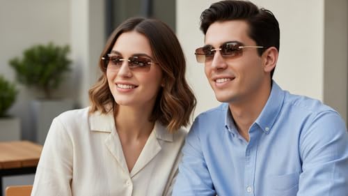 Image of Dervin UV Protected Retro Rectangular Rimless Sunglasses with Spring Hinges for Men and Women