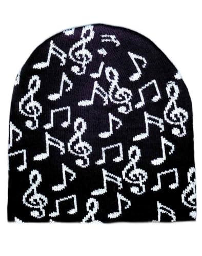Music Beanie Knit Cap (Black with white notes)