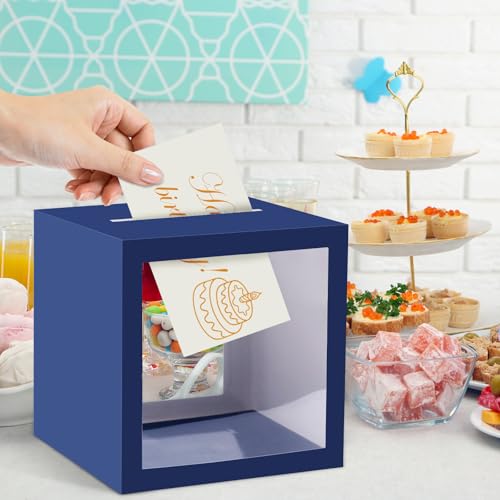 Image of Navy Blue Card Box Wedding Favors Gift Card Boxes Post Box Cardboard Receiving Money Box Holder for Wedding Reception, Baby Showers, Anniversary, Birthday Party, Retirement, Graduation Envelope Holder
