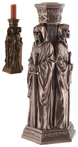 3 Grim Reaper Candle Holders, Created Stone, Hand Bronzed by Veronese, No Candle, LxBxH ca. 10x8x21 cm
