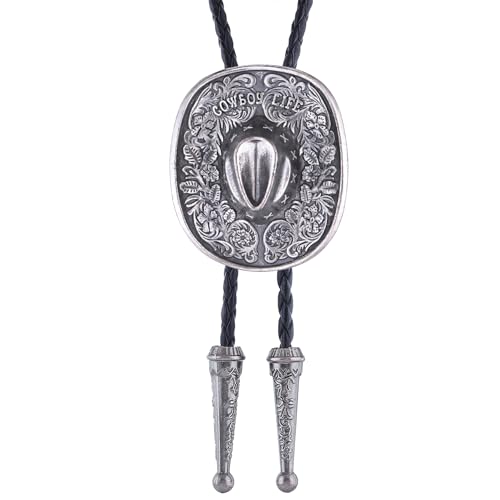 Image of GelConnie Native American Bolo Tie Rodeo Cowboy Leather Necktie Western Necklace Costume Accessories for Men,Women