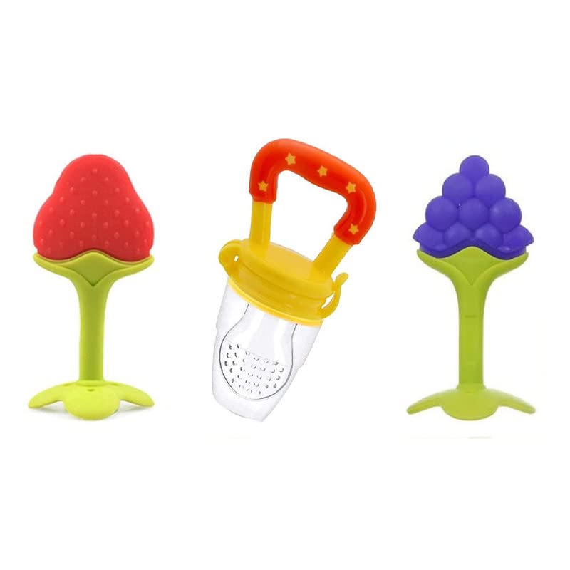 HUF & NUF HUF & NUF Silicone Fruit Banana Shape Teether BPA Free for Baby/Toddlers/Infants/Children Pack of 2 and Stand Teether (Nibbler ::Stand Teether) Art6 (Multicolor1)