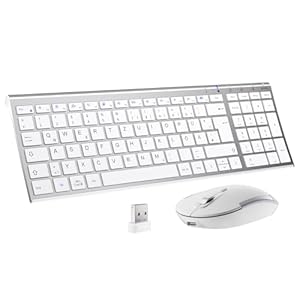 Tastatur Maus Set Kabellos, iClever Kabellose Tastatur und Maus, Wiederaufladbare, Deutsche QWERTZ Layout Funktastatur für Computer/Desktop/PC/Laptop/... 10/8/7, Weiß und Silber