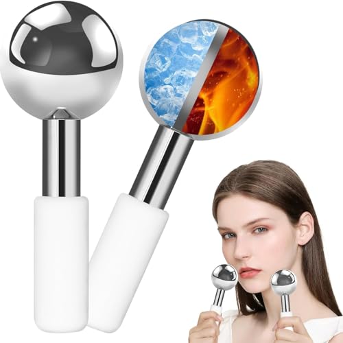 AUKL Ice Globe Stainless Steel Beauty Facial Massager for Face & Eyes Premium Unbreakable Stainless Steel Cryo Stick for Beauty Routines Facials Cold Roller Cooling Globe(Silver 2Pack)
