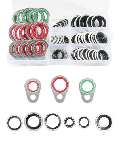 UNLRAE 60PCS AC O Ring Kit,Car Accessories AC Seal Gasket Kit,9 Size Automotive Replacement Air Conditioning Compressor Seals,Vehicle Parts,A/C Sealing Washers,Suitable for Most Cars,Trucks,SUVs,Etc