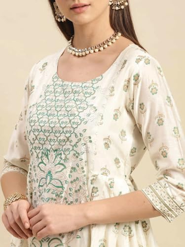 Image of rangita Off White Viscose Blend Calf Length Printed Anarkali Kurti for Women | Kurta for Women