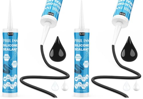 Image of PAULINN Silicone Sealant Black, 100% Silicone Caulk Waterproof for RV, Kitchen, Bath, General Use, Window, Door, Glass, Marine, 10.2 Oz, 2 Pack