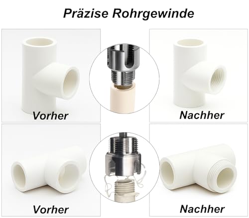 Saipor 3-tlg. PVC Gewindeschneider Set 1/2\, 3/4\ & 1\ NPT, Integriertes Werkzeug für Innen- & Außengewinde, Bohrmaschinen-kompatibler Rohrgewindeschneider mit Doppelfunktion