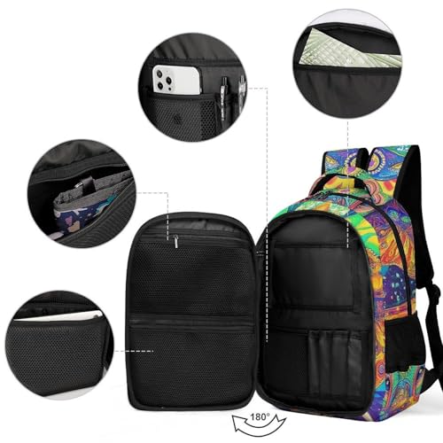 Casual Backpack for Unisex Adult, Novelty Elephant Head Tie Dye Art Large Capacity Backpack for Daily Use, Portable Shoulder Bag for Women Men3