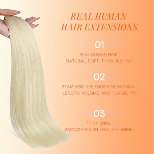 Image of Full Shine Injection Tape in Hair Extensions Human Hair Color 60 Blonde 18 Inch 20Pcs 50G Double Sided Injected Tape in Extensions Silky Straight with Thick Ends for Casual Outings