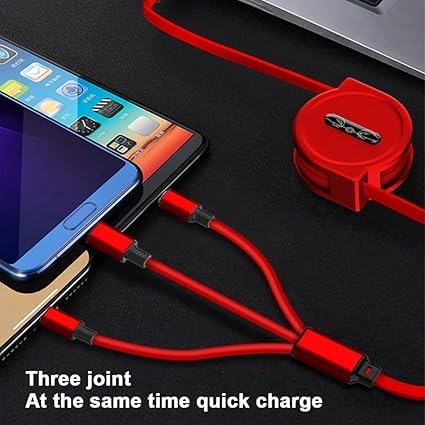 Image of Original Premium 3 in 1 Cable - Fast Charging and Sync for All Devices - Universal Compatibility - Durable Nylon Braided Cord (Premium Cable Random Colour)(APR148)