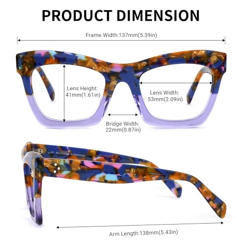 Image of Zeelool Stylish Vintage Oversized Square Glasses for Women with Non-prescription Clear Lens Benitez ZJGA035804-08 Blue