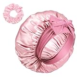 1 Stück Schlafmütze,Silk Bonnet,Seide Schlafhaube,Seidenhaube zum Schlafen,Verstellbar Nacht Schlaf Mütze,Weiche Satin Haarhaube mit Gummizug,Anti-Rutsch Bonnet Sleep Cap für Damen (Dunkelrosa)