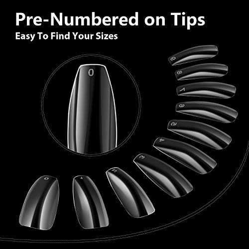 Coffin Fake Nails, iBealous False Nail Full Cover Clear Ballerina 500 Pcs Acrylic Nail Tips with Case, 10 Sizes