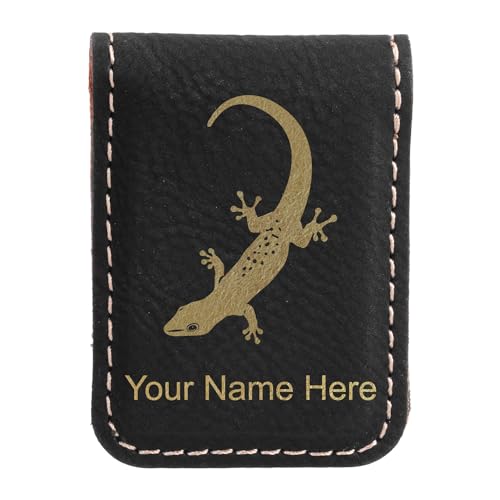 LaserGram Slim Magnetic Money Clip, Gecko, Personalized Engraving Included (Black with Gold)