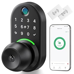 Keypad Smart Door Lock with Knob, Yamiry Keyless Entry Digital Lock with Handle, Fingerprint Electronic Knob for Front Door, Generate Passcode Remotely, Easy Installation