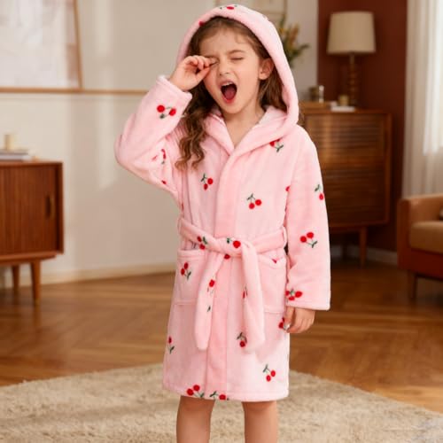 Image of Boys Girls Bathrobes,Toddler Boy Girl Robes,Children's Plush Soft Coral Fleece Hooded Pajamas Sleepwear for Kids