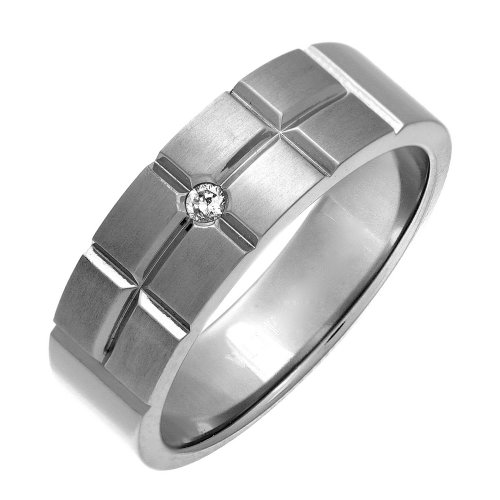Theia Anillo Titanio de 7 mm, Corte Diseño de Ladrillo y Diamante Mate de 0,05 ct - Tamaño 21