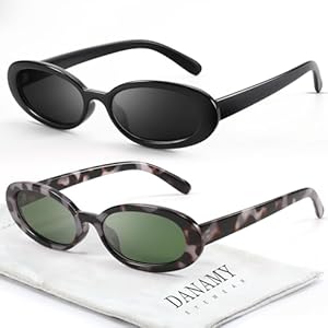 DANAMY Sunglasses Womens Retro Oval Sunglasses for Women Men Fashion Small Oval Sun Glasses 90s Vintage Driving Shades