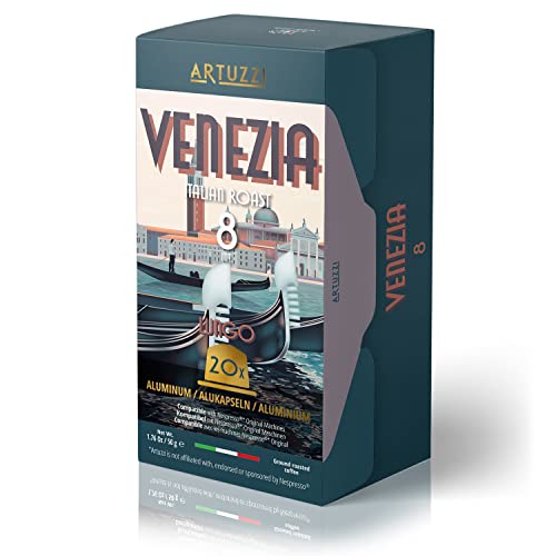 Artuzzi I Compatible Coffee Pods for Nespresso Original Machines I Venezia Lungo Coffee Capsules I Aluminum & Recyclable I Fine Italian Dark Roast Espresso Pods