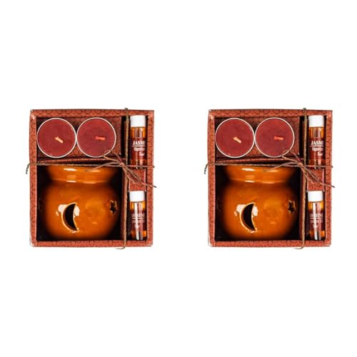 AuraDecor Fragrance Heat Diffuser Gift Set with Tealight Candles || HomeDecor || Diffuser Set || Tealight || Candles (Jasmine) (Pack of 2)