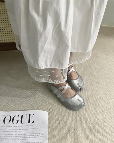 Women's Cute Tabi Ballet Flats Cross-Strap Mary Jane Split Toe Shoes Soft Comfy Wide Width Casual Office Dress Ballerina3