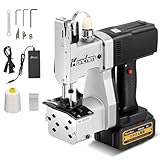 Hanchen ポータブル袋縫ミシン 電池式 リチウム電池バッグミシン コードレス袋縫いミシン バッグ閉鎖機 厚手対応 0.2-10mm袋口縫い 自動バッグステッチ 織りバッグ・麻袋・クラフトバッグ・紙袋(機械+1電池) (銀色)