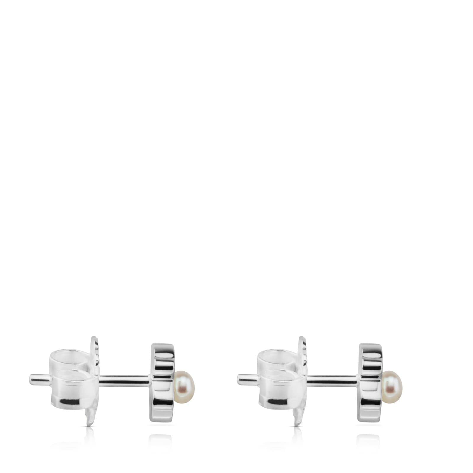 TOUS Pendientes de Plata de Primera Ley para Mujer con Cierre de Presión, con Motivo de Osos 6mm y Perla Cultivada, Originales y Unicos, Colección Super Power