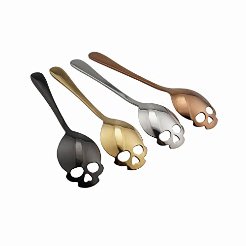 304 Stainless Steel Skull Sugar Spoon Dessert Tea Coffee Stirring Spoon Set Of 6 (Black) #TOP5
