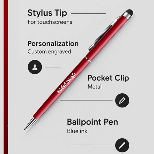 Image of MANAMA RED Personalized Pen With Name Engraved | Stick Ballpoint Pens with Premium Gift Box | Blue Ink & Stylus Tip | Ideal Gift for Valentine Office Employe Corporate Gifts