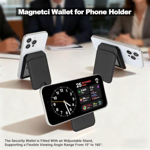Image of TOYFID Men's Magnetic Leather Wallet, MagSafe RFID Card Holder with Stand Carbon Fiber Black