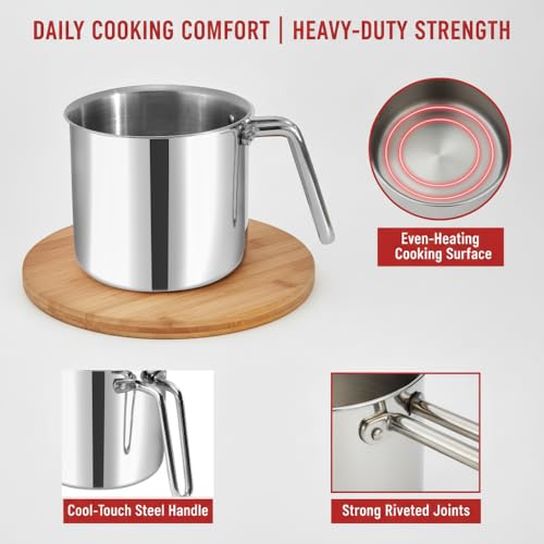 Image of Vinod Platinum Triply Stainless Steel Milk Pot 14 cm (2 Litre) with Handle, Glass Lid & Steam Vent | Use as Milk Boiler & Milk Boiling Pot, Tea Pan and Coffee Warmer | Gas & Induction Compatible