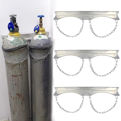 Steel Wall Mounted Bracket for Gas Cylinder, Universal Dual Oxygen Tank Holder for Factories Workshop Motorhome, E Cylinder Nitrous Propane Tank Storage Rack(3 Pack)