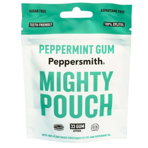 Peppersmith - British Peppermint Gum - Vegan Friendly - 100% Plant Based Xylitol - Natural Flavours - Freshens Breath - Sugar Free Gum - Benefits Oral Health - Mighty Box - 33 Pieces