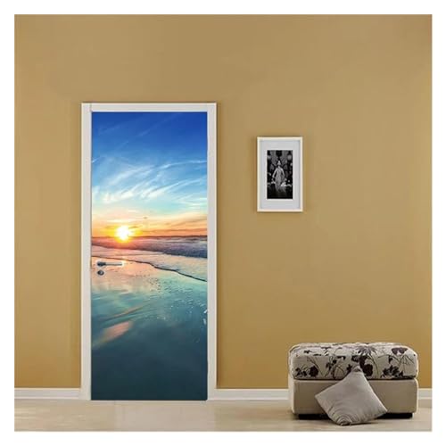 Sticker mural plage pour cacher les défauts d'une porte