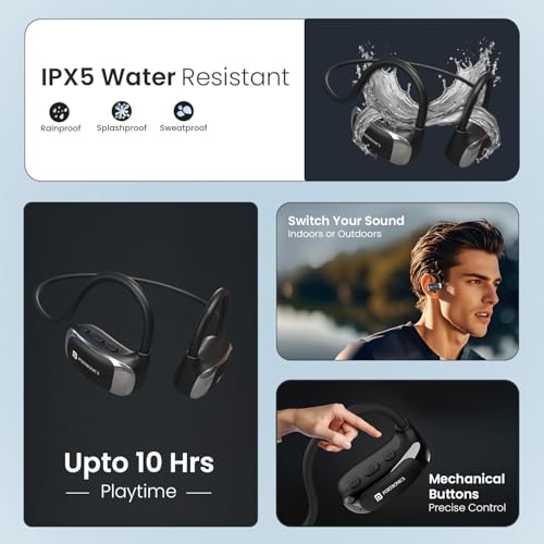Image of Portronics AeroTune Over Ear OWS Smart Wireless Bluetooth Neckband with HD Mic, Secure & Flexible Earhook, Touch Control, 10 Hrs Playtime, Indoor /Outdoor Mode, Light Weight(Black)