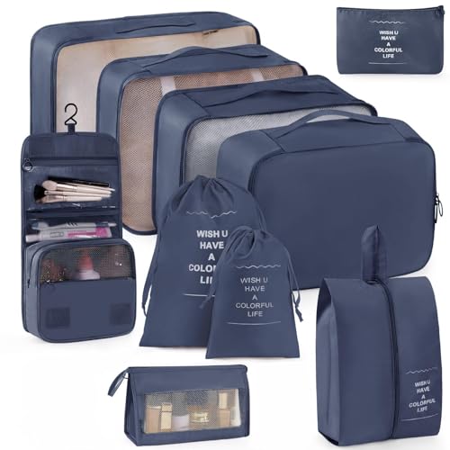 KIT 10 Necessaire Feminina Organizador de Malas para Viagem: Kit Completo de Organização - Inclui Bolsa Organizadora -Organizadores de Bagagem para Viagem-VANOVA (AZUL)