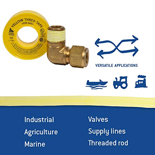 Image of Gasoila Yellow PTFE Thread Seal Tape - Professional-Grade, 1 /2 Inch x 260 Inch, High-Density Thread Tape for Gas Lines - Leak-Proof Seal, Non-Toxic, Pack of 24