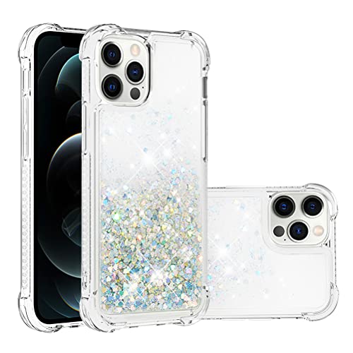 Compatible avec iPhone 12 Custodia Liquido Cases Brillantini Glitter Floating Trasparente Antiurto Protettivo Phone Cover per 12 Pro Love YBWTLS. argento silicone tpu