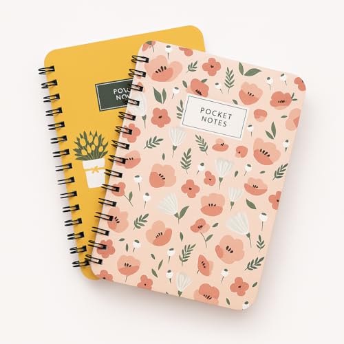 Image of mudrit Pocket Size Notebook, Small Spiral Diary, 120 Plain Pages, 90 GSM ideal for Gratitude List, Daily Goals Planner, To Do List Organiser, Size A6 (Pack of 2- Yellow & Peach)