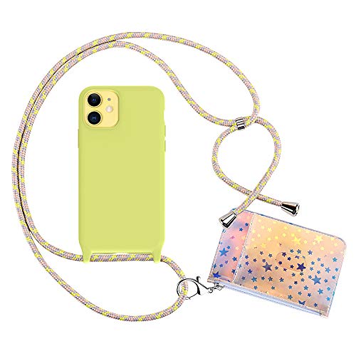 Peacocktion Crossbody iPhone 11 Case -TPU Lanyard Strap Phone Holder with Credit Card Holder - Cell Phone Case with Neck Cord - Phone Necklace Cover for iPhone 11 (Yellow)
