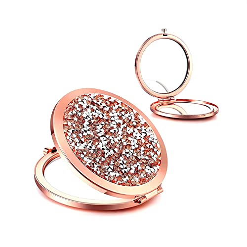 Mihaguty Compact Mirror, Pocket Travel Makeup Mirror, Double-Sided 2X/1X Magnification Compact Mirror, Small Folding Portable Mirror For Purses, Gift For Mom Women (Rose Gold) #TOP5