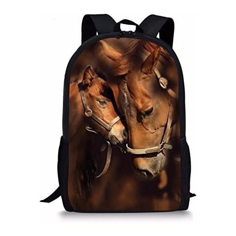 Middle School Student Backpack for Boys Fashion Durable Large School Bag Horse Print Cover