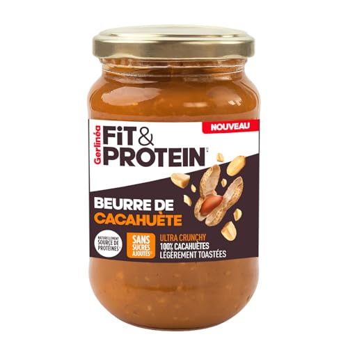 GERLINÉA Fit&Protein - Beurre de Cacahuète Crunchy - 100% Cacahuètes - Légèrement Toastées - Sans Sucres Ajoutés - Source de...