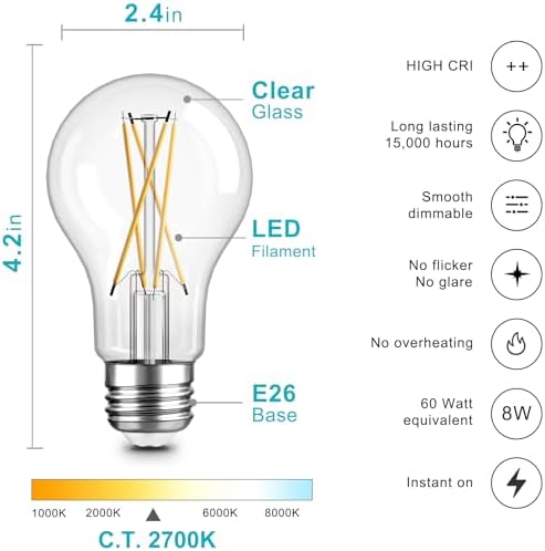 TJOY A19 LED Edison Light Bulb, E26 Dimmable Bulb, 60W Equivalent, 12 Pack - photo 4