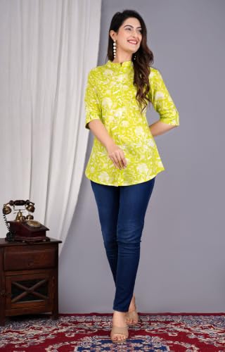 Image of Women's Rayon Floral Printed Short Kurti | Regular Fit | Mandarin Collar | Casual Wear for Office, College