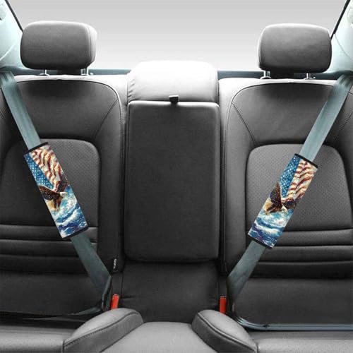 Image of AFPANQZ Eagle Pattern USA Flag 2pcs Universal Car Seat Belt Pads Cover Vehicle Seat Belt Comfort Shoulder Pads for Adults Children Seat Cushion Shoulder Straps Cushion for Bags