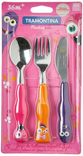 Jogo de Talheres Infantil, Monsterkids, 3 Peças, Colorido, Tramontina