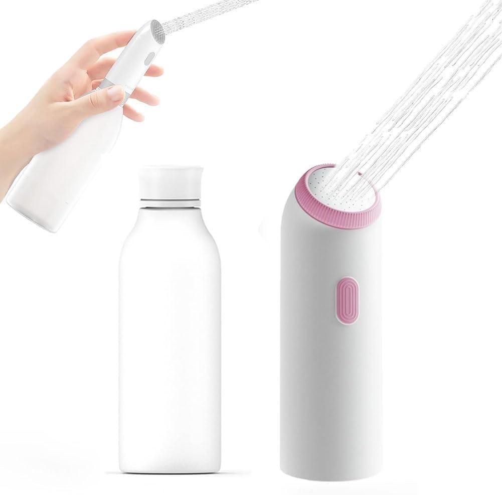 Bidét portátil recargable USB con botella e impermeable IPX7 en color rosa para viaje